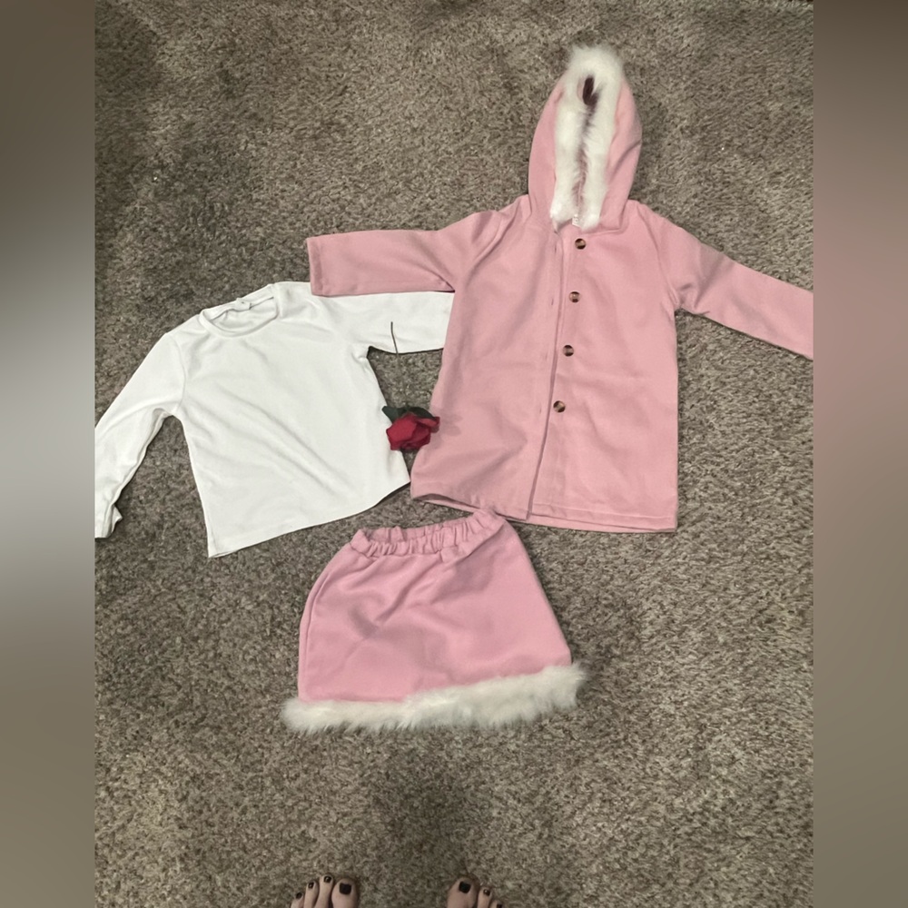 Pink Faux Fur Trim Coat Set
